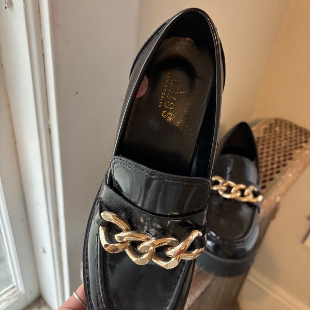 Guess Black Loafers with Gold Chain Detail